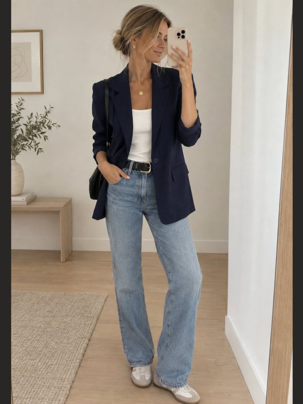 Navy Blue Relaxed Blazer • Boyfriend Fit • Classic Preppy Office Jacket